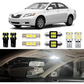 White LED Bulbs Package Kit Compatible with 2007 2008 2009 2010 2011 Toyota Camry Interior Map Dome Light + License Plate Light and Install Tool, 13 Piece