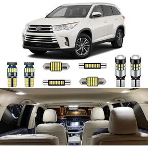 13 Piece White Interior LED Lights Kit for Toyota Highlander 2014 2015 2016 2017 2018 2019 Super Bright 6000K Interior LED Light Bulbs Package + Install Tool