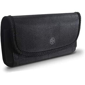 AH Military Grade Nylon Cell Phone Belt Holder for Men Horizontal Pouch Carrying Clip for [iPhone 6 6S 7 8 X XR XS 11 12] iPhone 11 Moto Droid x Holster PRO S8 S9 S7 S20 fits Otterbox or Thick Case
