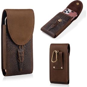 Hengwin Genuine Leather Phone Holster Fits for iPhone 15 Plus 14 Pro Max Samsung Galaxy A55 A15 A25 Note 9 8 S23+ S22+ S21 FE S20 Ultra Holster Waist Pouch Belt Clip Case Cell Phone Holder (Brown)