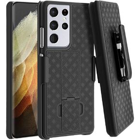 Fingic Galaxy S21 Ultra Case, Samsung Galaxy S21 Ultra Belt Clip Holster Case Slim Combo Shell with Kickstand Swivel Belt Clip Holster Rugged Protective Cover for Samsung Galaxy S21 Ultra 6.8"- Black