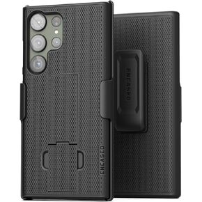 Encased DuraClip Designed for Samsung Galaxy S23 Belt Clip Case with Phone Holster and Kickstand (Matte Black)