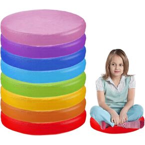 8 Pcs Flexible Seating Floor Cushions Colored Kids Floor Cushion 13.8 inch Thickened Foam Circle Seats Waterproof Circle Round Foam Cushion for Kids Learning Sitting Daycare School Chair