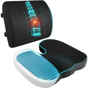 Aoresac Seat Cushion and Lumbar Support Pillow for Office Chairs and Cars, Memory Foam Seat Cushion with Washable Cover Ergonomic Desk Chair Cushion for Tailbone, Lower Back Pain, Sciatica Relief