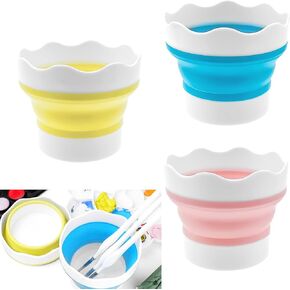 Aswewamt 3 Pcs Collapsible Paint Brush Washer Silicone Portable Painting Water Cup Mini Foldable Washing Bucket Brush Holder Organizer Cleaner for Watercolor Oil Painting