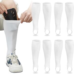 3 Pairs Field Hockey Shin Guard Sleeves White Sports Field Hockey Shin Socks Over The Shinguard Socks for Men Women Youth Teens Adults Field Hockey and Soccer Athletes Outdoor