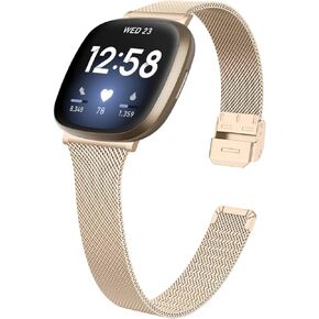Stainless Steel Bands Compatible with Fitbit Sense/Sense 2/Fitbit Versa 3/Versa 4, Slim Breathable Mesh Replacement Bands for Women Man