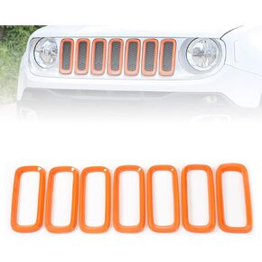 Set of 7 Front Grille Mesh Inserts ABS Grille Mesh Covers Trim Kit for Jeep Renegade 2016 2017 2018 (Black)
