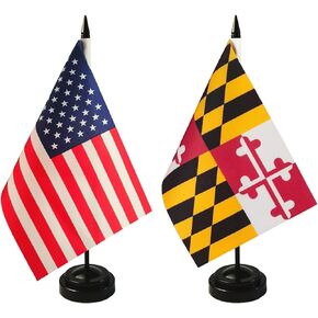 2 Pack USA & Alaska Desk Flag, 1 Alaska Table Flag,1 American Desk Flag,Alaska Office Table Flag on Stand Base, Decorations for Offices, Families, Conference rooms