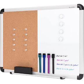 VUSIGN White Board and Cork Board Combination, 17" x 23" Dry Erase Board and Corkboard Combo for Home or Office, Wall Mounted Notice Bulletin Board with Aluminum Frame