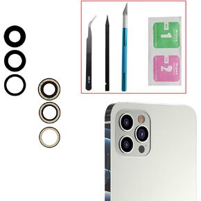 3 Pcs/Set Rear Camera Lens Replacement for iPhone 12 Pro Max(6.7 Inch), Anti-Lens Scratch & Waterproof, Back Glass Camera Lens Cover Replacement with Pre-Installed Adhesive + Repair Tool Kit