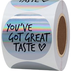 Hybsk You've Got Great Taste Stickers - Black Ink Holographic Silver Business Thank You Stickers, Shipping Stickers - 2 Inch Round 300 Total Labels
