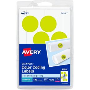 Avery Self-Adhesive Removable Labels, 1.25 Inches Diameter, Yellow Neon, 400 per Pack (5499)