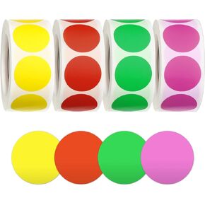 2000 Pieces Dot Stickers Colored Circle 1" Round Removable Color-Code Dots Stickers Label Rolls Label Sticker for Office, Inventory Labeling (Red, Pink, Yellow, Green)