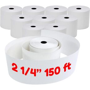 2 1/4 x 150 ft 1 Ply Bond White Paper Rolls 2.25 inch x 150' Adding Machine Kitchen Receipt Printer POS Cash Register Compatible with Epson SNBC Star Sam4s Ellix Bixolon Calculators (10 Rolls)