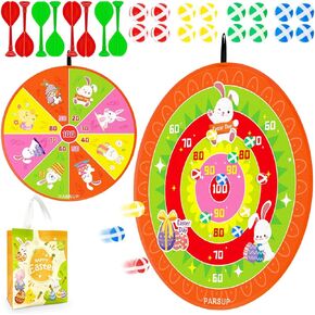 PARSUP Easter Dart Board Game Set, Double Side Party Board Games with 8 Dart 16 Stick Balls, Happy Easter Indoor Outdoor Games for Kids Ages 4-8, Party Games Yard Toys