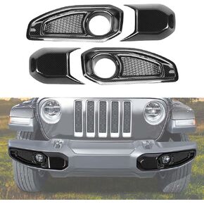 Hoolcar Front Fog Light & Front Bumper Anti-collision Cover Trim Compatible with Jeep Wrangler JL JLU & Gladiator JT 2018-2023, Carbon Fiber, Exterior Accessories