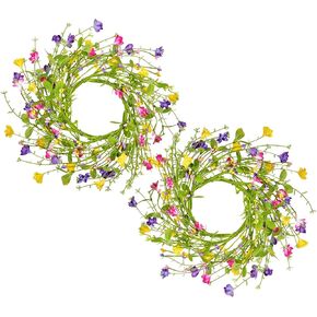 إكليل الزهور الاصطناعية مع أوراق التوت الخضراء إكليل الزهور البرية للربيع والصيف للباب الأمامي لتزيين حفلات الزفاف، 12 بوصة (2) in Kuwait