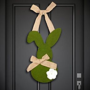 إكليل عيد الفصح، أكاليل أرنب عيد الفصح السعيدة لتزيين الباب الأمامي، زينة جدارية على شكل أرنب عيد الفصح الأخضر للتعليق في الأماكن المغلقة لديكور الربيع (15 بوصة) in Kuwait