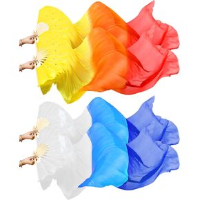 Qunclay 2 Pairs 1.8 Meter/ 5.91 ft Artificial Silk Belly Dance Bamboo Fans Veils National Dance Artificial Silk Veil Fans Long Folding Imitated Silk Fans for Dancing