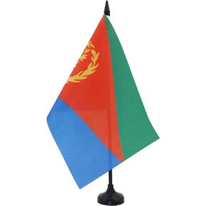AZ FLAG Eritrea Table Flag 5'' x 8'' - Eritrean Desk Flag 21 x 14 cm - Black Plastic Stick and Base