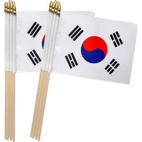 South Korea Stick Flag Korean Small Mini Hand Held Flags,5x8 Inch,12 Pack