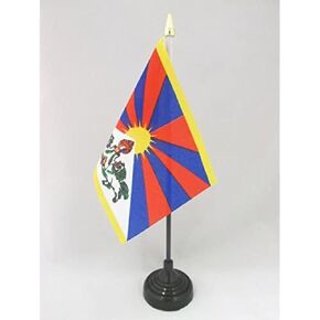علم طاولة التبت من AZ FLAG مقاس 10.16 سم × 15.24 سم - علم مكتب التبت البوذي 15 × 10 سم - قمة الرمح الذهبي