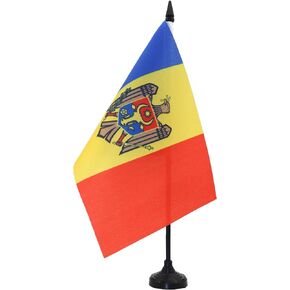 AZ FLAG Moldova Table Flag 5'' x 8'' - Moldovan Desk Flag 21 x 14 cm - Black Plastic Stick and Base