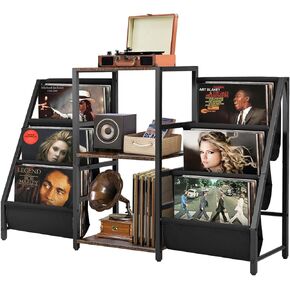 حامل مشغل الأسطوانات مع مساحة تخزين من الفينيل، طاولة مشغل الأسطوانات مع وحدة تخزين أسطوانات الفينيل تحمل 220 ألبومًا، حامل القرص الدوار مع حامل الأسطوانات رف عرض من الفينيل، خزانة مشغل الأسطوانات لغرفة المعيشة in Kuwait