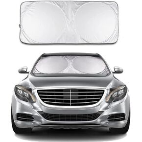 JUSTTOP Car Sun Shade Windshield - Foldable Sun Car Window Shield 210T Coated Silver Cloth Reflective Polyester Material Blocks 99% UV Rays, Fits Most Windshields(Medium 59 x 28.3 in)