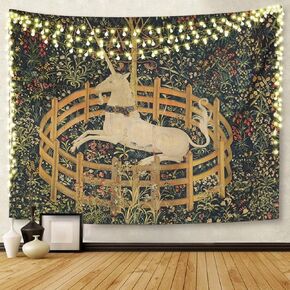 Semtomn Tapestry Artwork Wall Hanging Medieval Vintage Hunting Unicorn Captivity Him Her 30x40 Inches Home Decor Tapestries Mattress Tablecloth Curtain Print