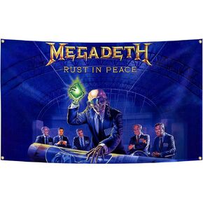 Megadeth الصدأ في السلام ملصق مضحك العلم الموسيقى نسيج الجمالية الزخرفية دائم رجل الكهف نسيج الجدار 3x5 أقدام العلم مناسبة لتزيين داخلي وخارجي لغرفة النوم الكلية in Kuwait