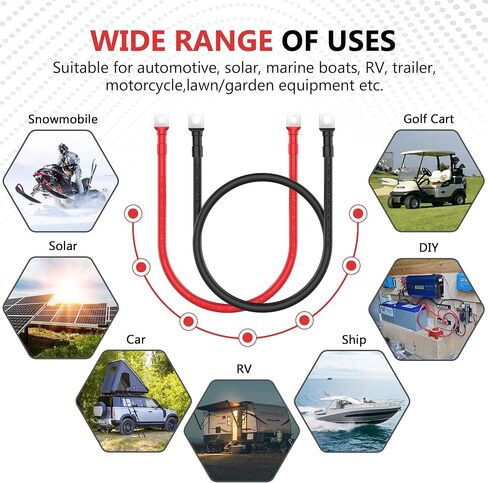 VOLTWORKS 2 AWG Gauge Red + Black Pure Copper Battery Inverter Cables Solar, RV, Car, Boat 4ft 3/8 in Lugs in Saudi Arabia