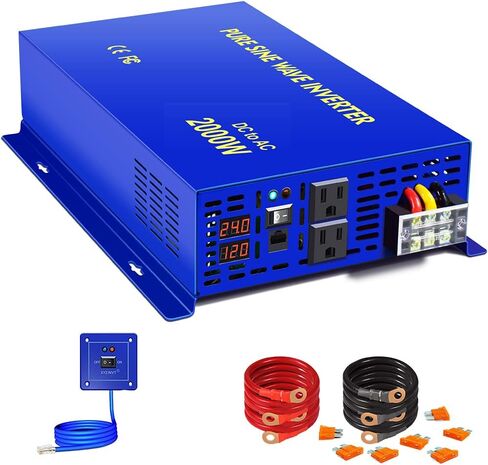 2000 watt Pure Sine Wave Power Inverter 2000W DC 12V to 110V 120V AC (Peak 4000W) Dual US Outlets, for RV, Home Use, Solar System in Kuwait