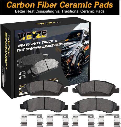 WEIZE Front Rear Truck & Tow Brake Kit, Premium HIGH CARBON Steel Brake Disc Rotors + Carbon Fiber Ceramic Brake Pads, Replacement for Chevy Silverado 1500 2014-2018 in Saudi Arabia