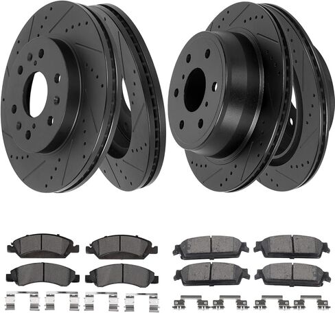 WEIZE Front Rear Truck & Tow Brake Kit, Premium HIGH CARBON Steel Brake Disc Rotors + Carbon Fiber Ceramic Brake Pads, Replacement for Chevy Silverado 1500 2014-2018 in Saudi Arabia