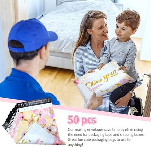 50Pcs Large Poly Mailers 14.5 x 19, Cute Shipping Bags for Small Business Clothing Mailers Poly Bags Poly Mailer Plastic Mailing Bags, Big Polymailers Package Bags Shipping Envelopes Mailers (Flower) in Saudi Arabia