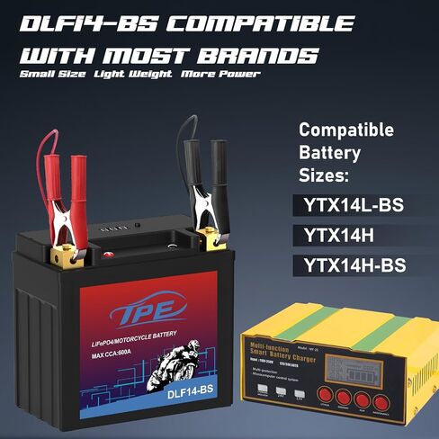 بطارية ليثيوم Powersport DLF14-BS مع نظام إدارة ذكي - بطارية تشغيل محرك 12 فولت للدراجات النارية والمركبات ATV - 9H 600CCA، YTX14-BS متوافقة مع ATV، UTV، Jet Ski، 4 عجلات، دراجة نارية in Saudi Arabia