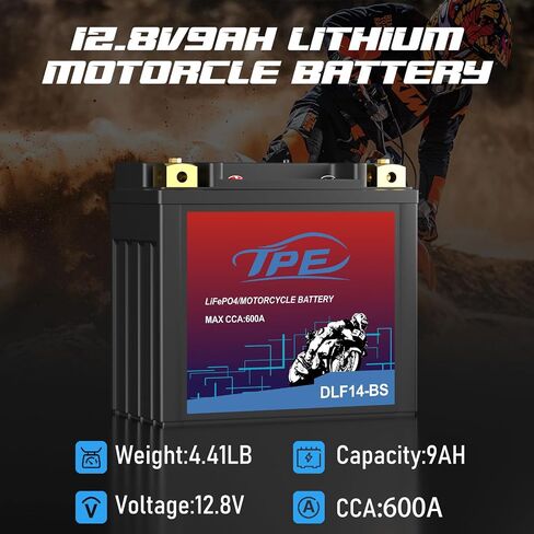 بطارية ليثيوم Powersport DLF14-BS مع نظام إدارة ذكي - بطارية تشغيل محرك 12 فولت للدراجات النارية والمركبات ATV - 9H 600CCA، YTX14-BS متوافقة مع ATV، UTV، Jet Ski، 4 عجلات، دراجة نارية in Saudi Arabia