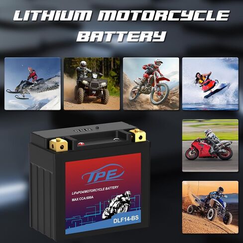 بطارية ليثيوم Powersport DLF14-BS مع نظام إدارة ذكي - بطارية تشغيل محرك 12 فولت للدراجات النارية والمركبات ATV - 9H 600CCA، YTX14-BS متوافقة مع ATV، UTV، Jet Ski، 4 عجلات، دراجة نارية in Saudi Arabia