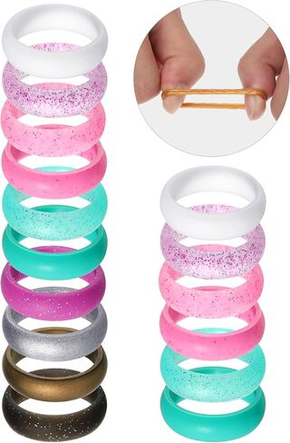 Hicarer 20 Pieces Silicone Wedding Ring for Women, Thin Stackable Silicone Ring Wide Glitter Rubber Wedding Bands for Wedding Sport Supplies in Saudi Arabia