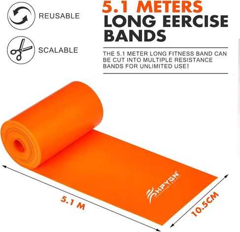 أربطة تمرين HPYGN المقاومة، شريط مطاطي احترافي مطور للعلاج الطبيعي، والتمرين، واليوجا، والبيلاتيس، وإعادة التأهيل، وتدريب القوة، أشرطة مقاومة بطول 16.7 قدم in Kuwait