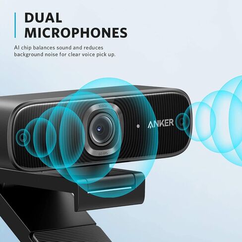 كاميرا ويب Anker PowerConf C300 ذكية عالية الدقة بالكامل، إطار يعمل بالذكاء الاصطناعي والتركيز التلقائي، كاميرا ويب 1080 بكسل مع ميكروفونات مانعة للضوضاء، مجال رؤية قابل للتعديل، HDR، 60 إطارًا في الثانية، تصحيح الإضاءة المنخفضة، معتمد من Zoom (متجدد) in Saudi Arabia