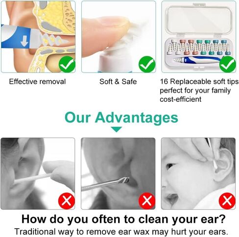 Q-Grips Earwax Remover 3 in 1 Ear-Wax-Removal-Tool Safe Silicone Q Grips Ear Wax Remover Ear Cleaner Soft Q Twist Spiral Smart Reusable Q Grip Ear Cleaning Kit 16 Replacement Tips for Adults Kids in Kuwait