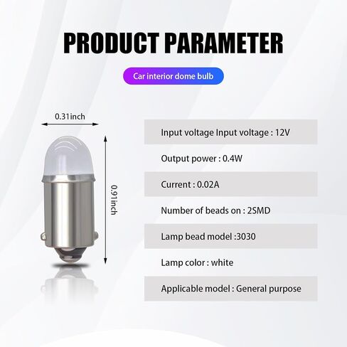 10 PCS BA9S Car LED Instrument Light Bulb Replacements, 12V 45LM 2SMD 2835 Metal Vehicle Reading Light Accessories, Universal Waterproof Automotive Roof Light for Truck SUV Car (White Light) in Saudi Arabia