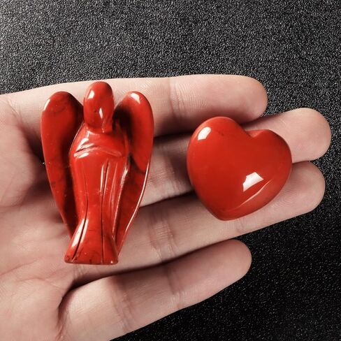 مجموعة أرتيستون بوكيت جارديان آنجل وحجر القلب، تماثيل ملائكة كريستالية طبيعية للشفاء مع أحجار كريمة صغيرة من سماء الحب لحبك مع صندوق هدايا (يشب أحمر) in Kuwait