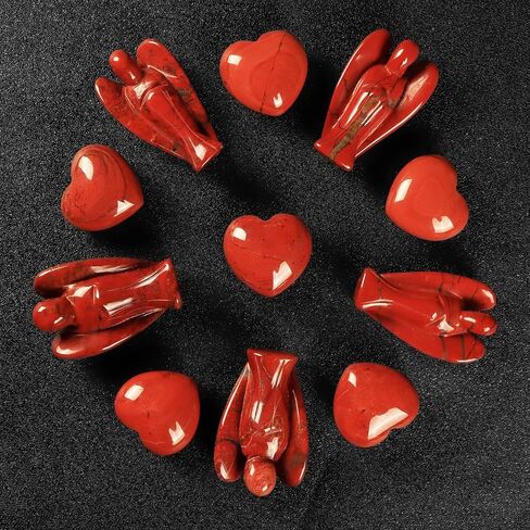 مجموعة أرتيستون بوكيت جارديان آنجل وحجر القلب، تماثيل ملائكة كريستالية طبيعية للشفاء مع أحجار كريمة صغيرة من سماء الحب لحبك مع صندوق هدايا (يشب أحمر) in Kuwait