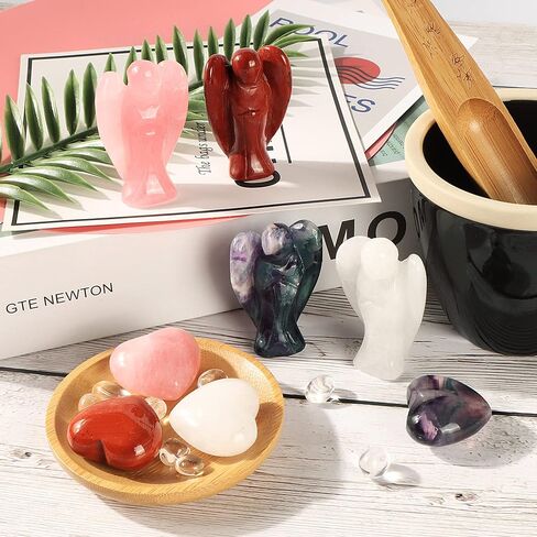 مجموعة أرتيستون بوكيت جارديان آنجل وحجر القلب، تماثيل ملائكة كريستالية طبيعية للشفاء مع أحجار كريمة صغيرة من سماء الحب لحبك مع صندوق هدايا (يشب أحمر) in Kuwait