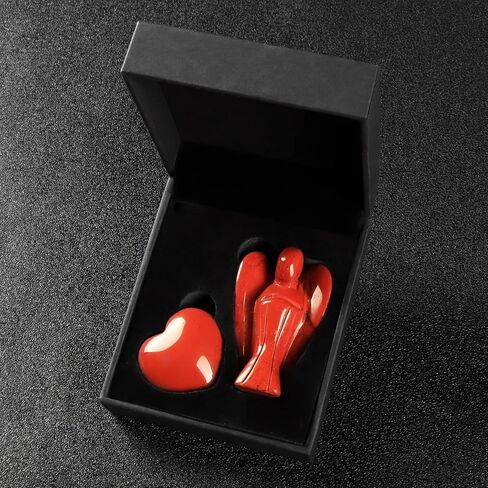 مجموعة أرتيستون بوكيت جارديان آنجل وحجر القلب، تماثيل ملائكة كريستالية طبيعية للشفاء مع أحجار كريمة صغيرة من سماء الحب لحبك مع صندوق هدايا (يشب أحمر) in Kuwait