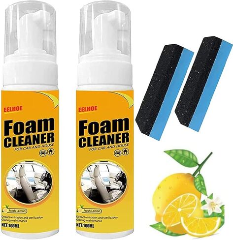 Dry Cleaning Ahent Multipurpose Foam Cleaner Spray,Lemon Flavor Multi-Purpose Foam Cleaner, Foam Cleaner for Car, Powerful Decontamination Set for Car and Home Kitchen (2pcs*100ML) + 2 Sponges in Saudi Arabia